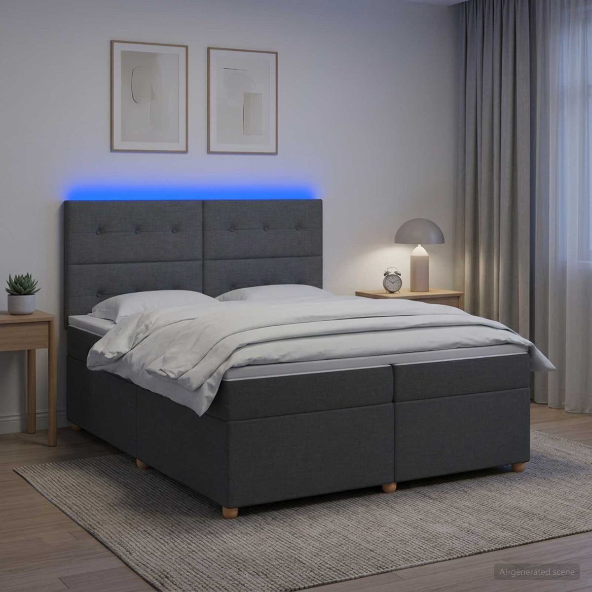 Boxspringbed met matras Donkergrijs 200 x 200 cm Stof is nu te koop bij PeponiXL, paradijselijk wonen!