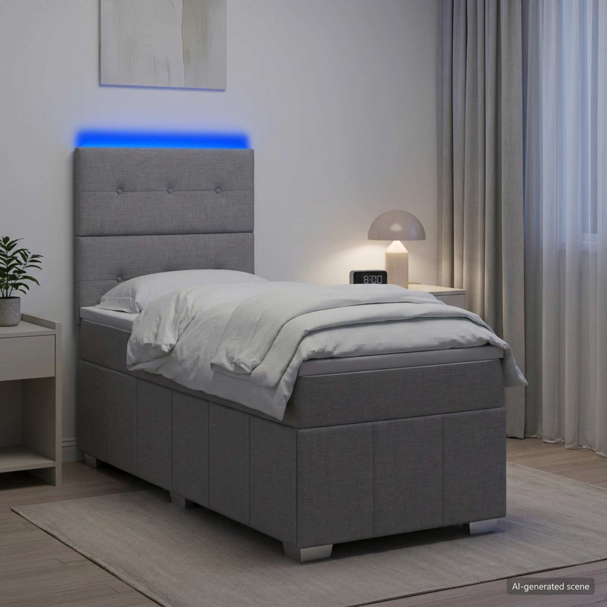 LED Boxspring Bed met Matras Lichtgrijs 100 x 200 cm Stof is nu te koop bij PeponiXL, paradijselijk wonen!