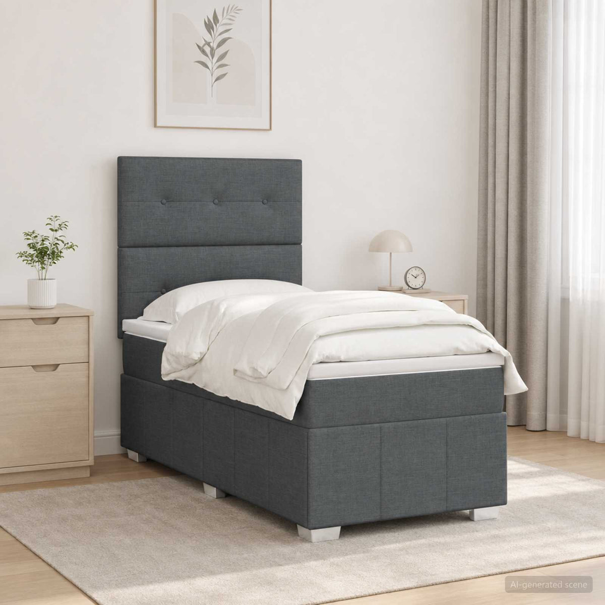 LED Boxspring Bed met Matras Donkergrijs 100 x 200 cm Stof is nu te koop bij PeponiXL, paradijselijk wonen!
