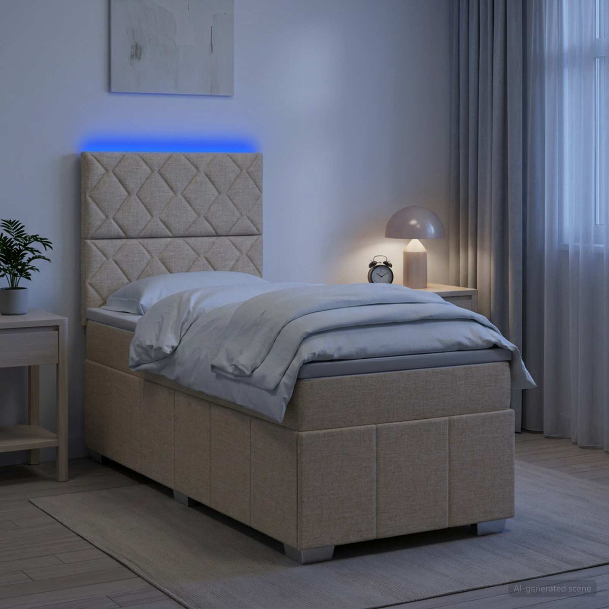 LED Boxspring Bed met Matras Crèmekleurig 90 x 200 cm Stof is nu te koop bij PeponiXL, paradijselijk wonen!