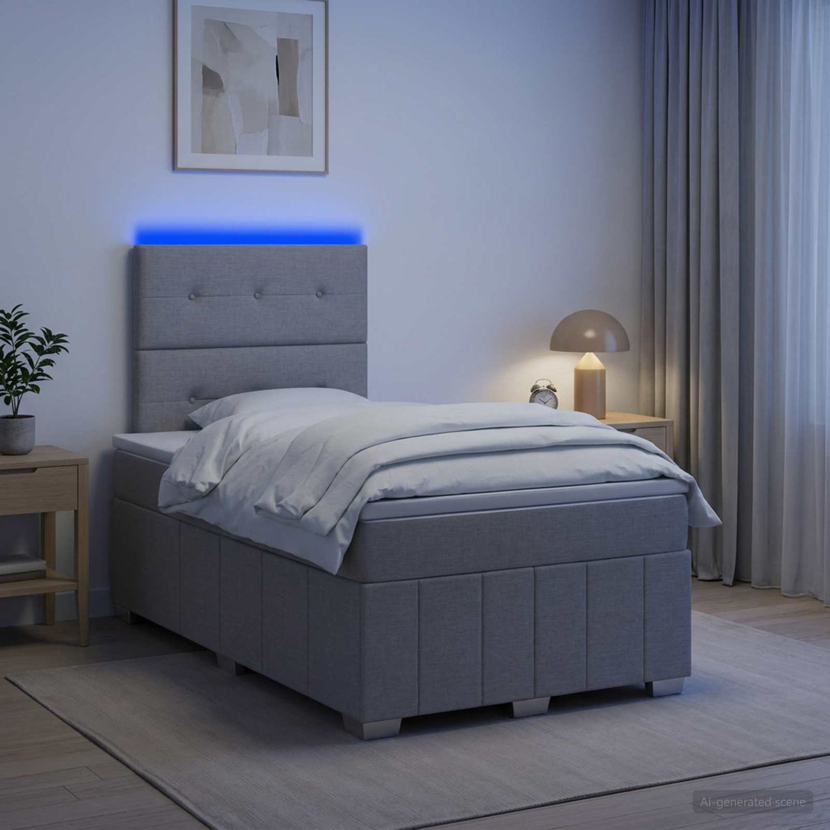 LED Boxspring Bed met Matras Lichtgrijs 120 x 190 cm Stof is nu te koop bij PeponiXL, paradijselijk wonen!
