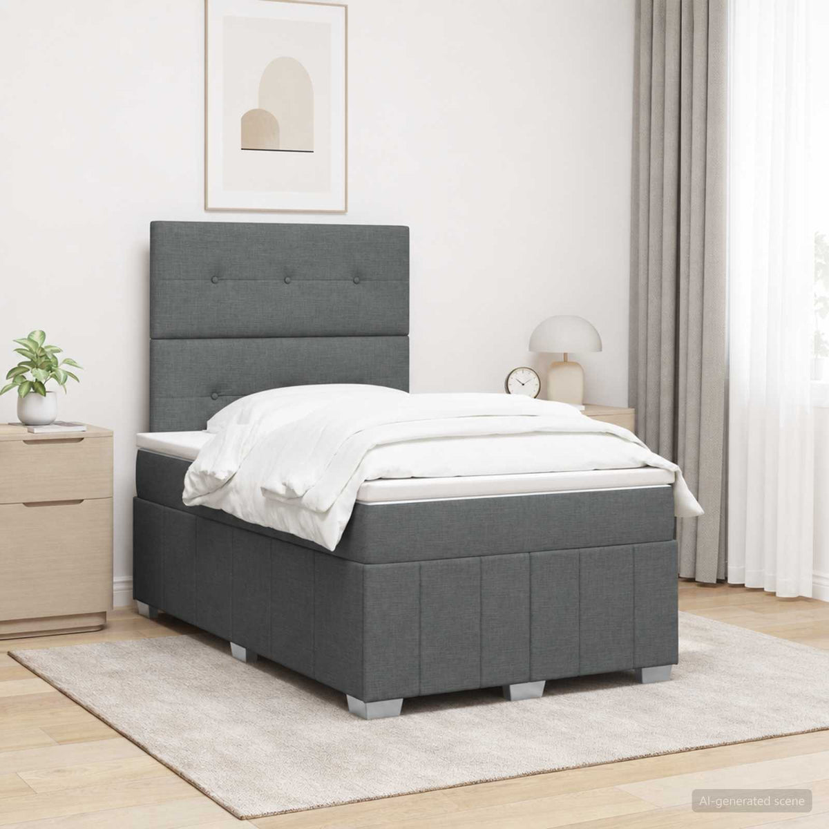 LED Boxspring Bed met Matras Donkergrijs 120 x 190 cm Stof is nu te koop bij PeponiXL, paradijselijk wonen!