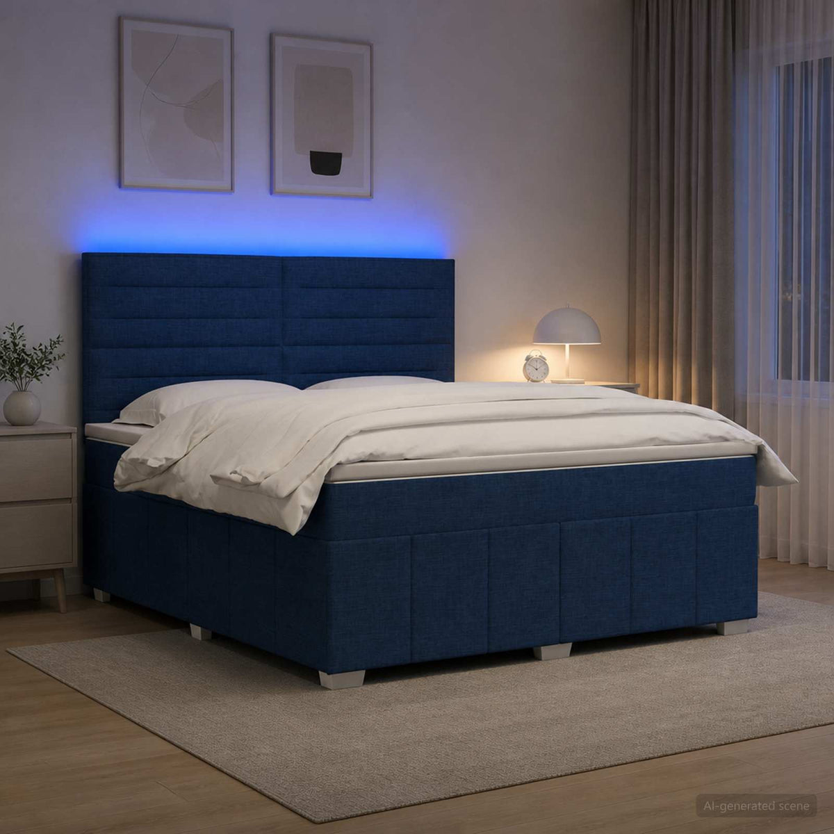 LED Boxspring Bed met Matras Blauw 160 x 200 cm Stof is nu te koop bij PeponiXL, paradijselijk wonen!