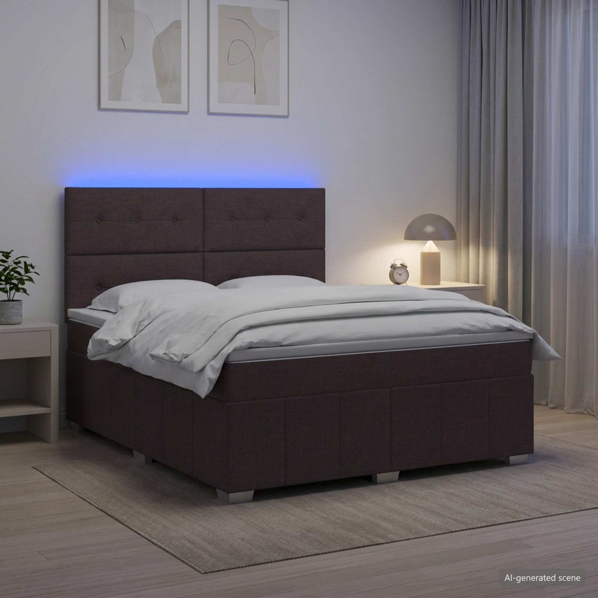 vidaXL LED Boxspring Bed met Matras Donkerbruin 180 x 200 cm Stof