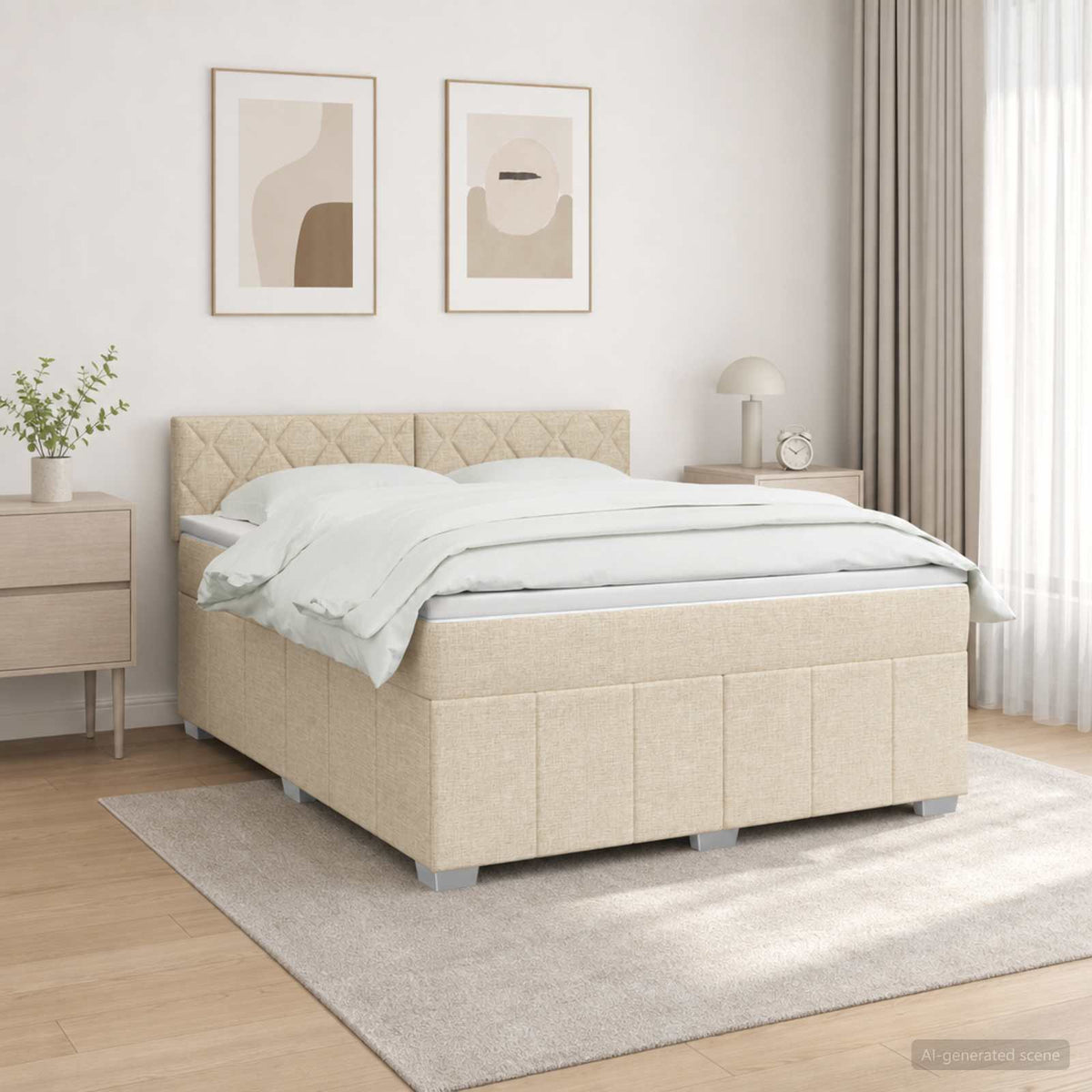 LED Boxspring Bed met Matras Crèmekleurig 140 x 190 cm Stof is nu te koop bij PeponiXL, paradijselijk wonen!