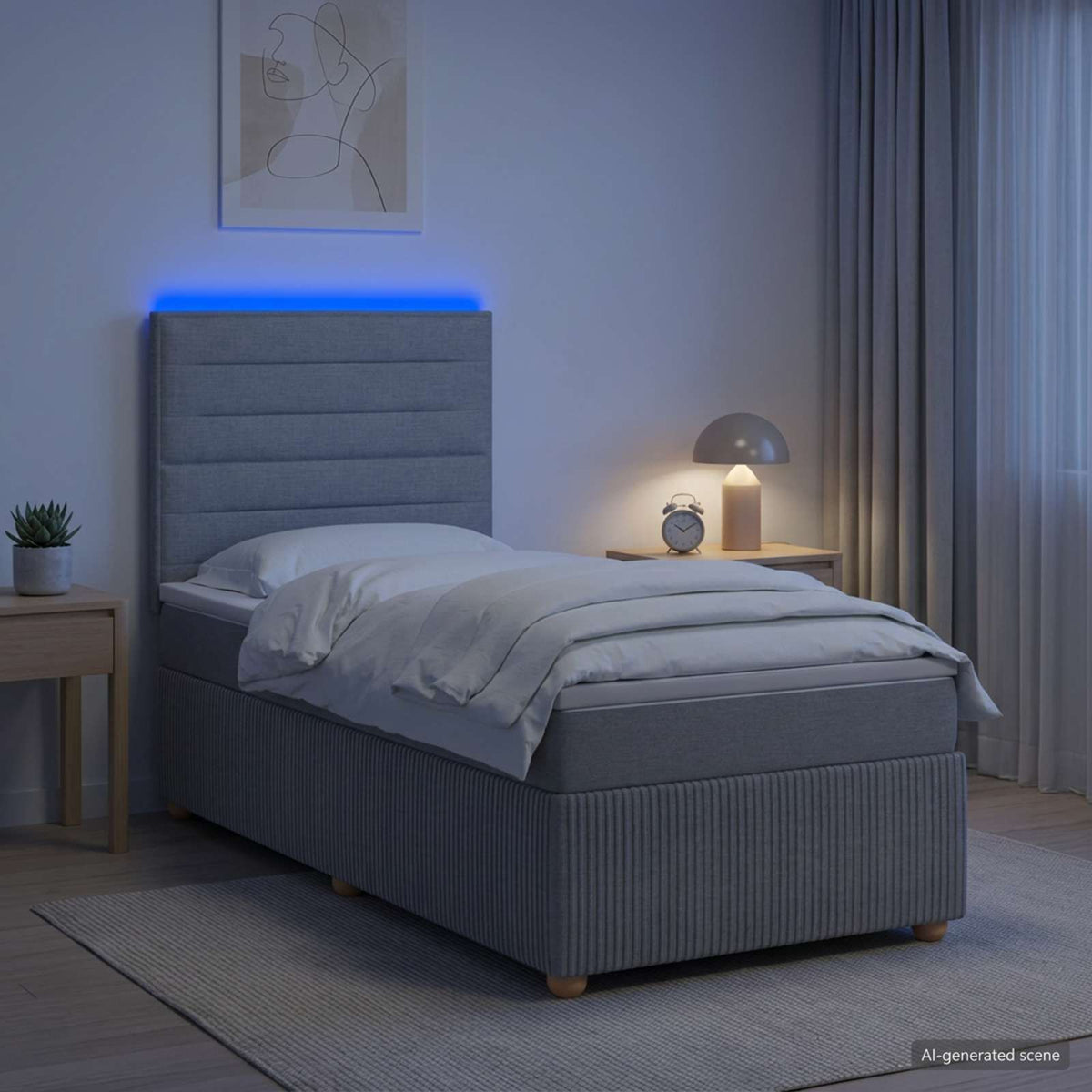 LED Boxspring Bed met Matras Lichtgrijs 90 x 200 cm Stof is nu te koop bij PeponiXL, paradijselijk wonen!