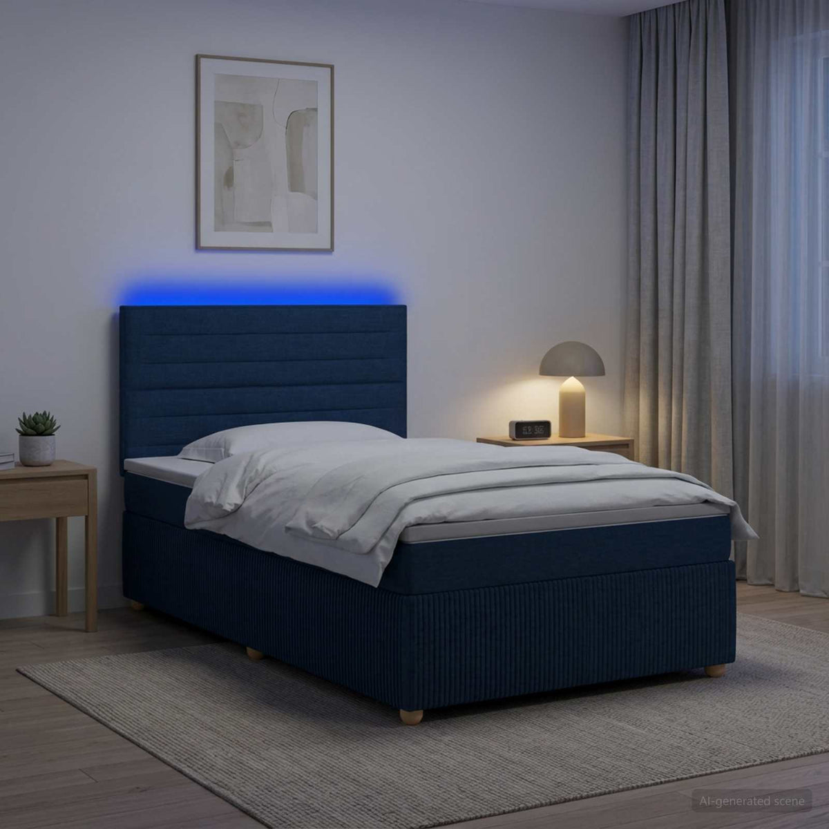 LED Boxspring Bed met Matras Blauw 100 x 200 cm Stof is nu te koop bij PeponiXL, paradijselijk wonen!