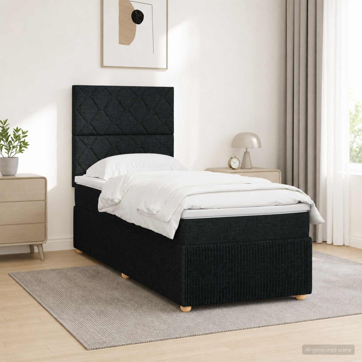 LED Boxspring Bed met Matras Zwart 80 x 200 cm Stof is nu te koop bij PeponiXL, paradijselijk wonen!