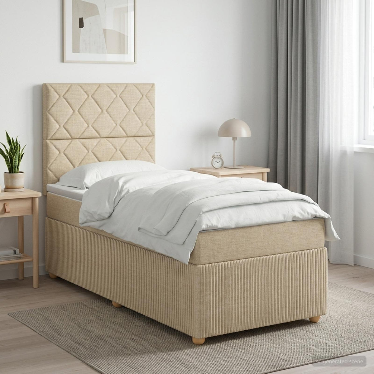 LED Boxspring Bed met Matras Crèmekleurig 100 x 200 cm Stof is nu te koop bij PeponiXL, paradijselijk wonen!