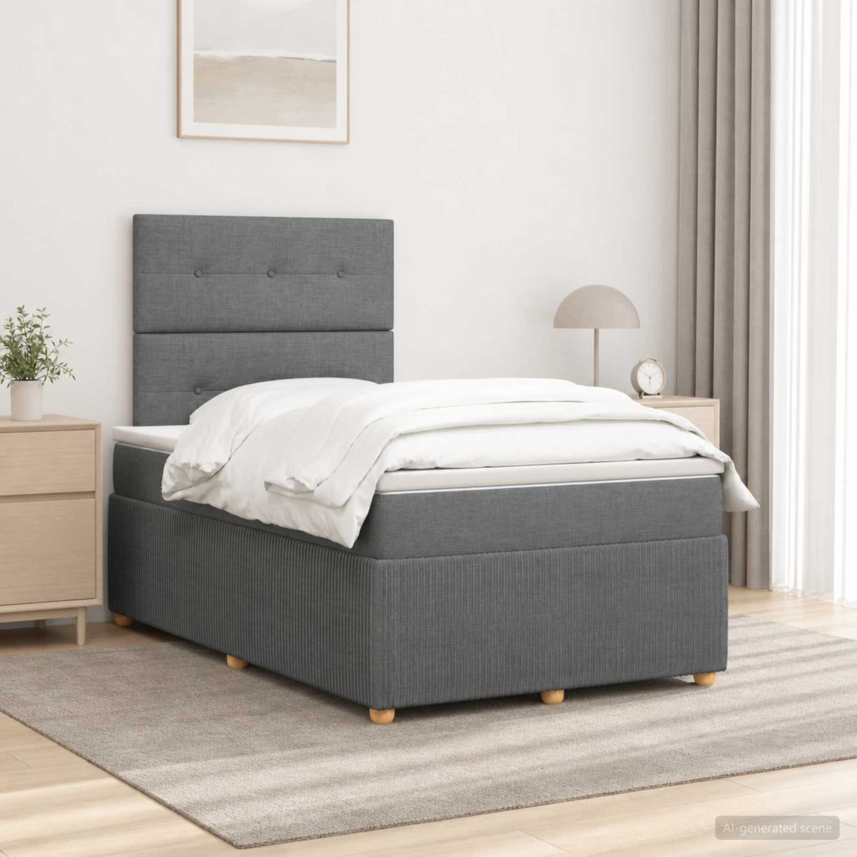 LED Boxspring Bed met Matras Donkergrijs 120 x 200 cm Stof is nu te koop bij PeponiXL, paradijselijk wonen!