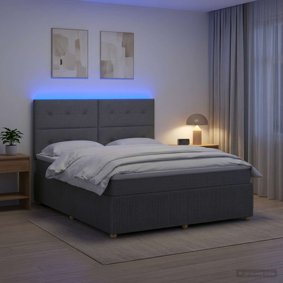 vidaXL LED Boxspring Bed met Matras Donkergrijs 180 x 200 cm Stof