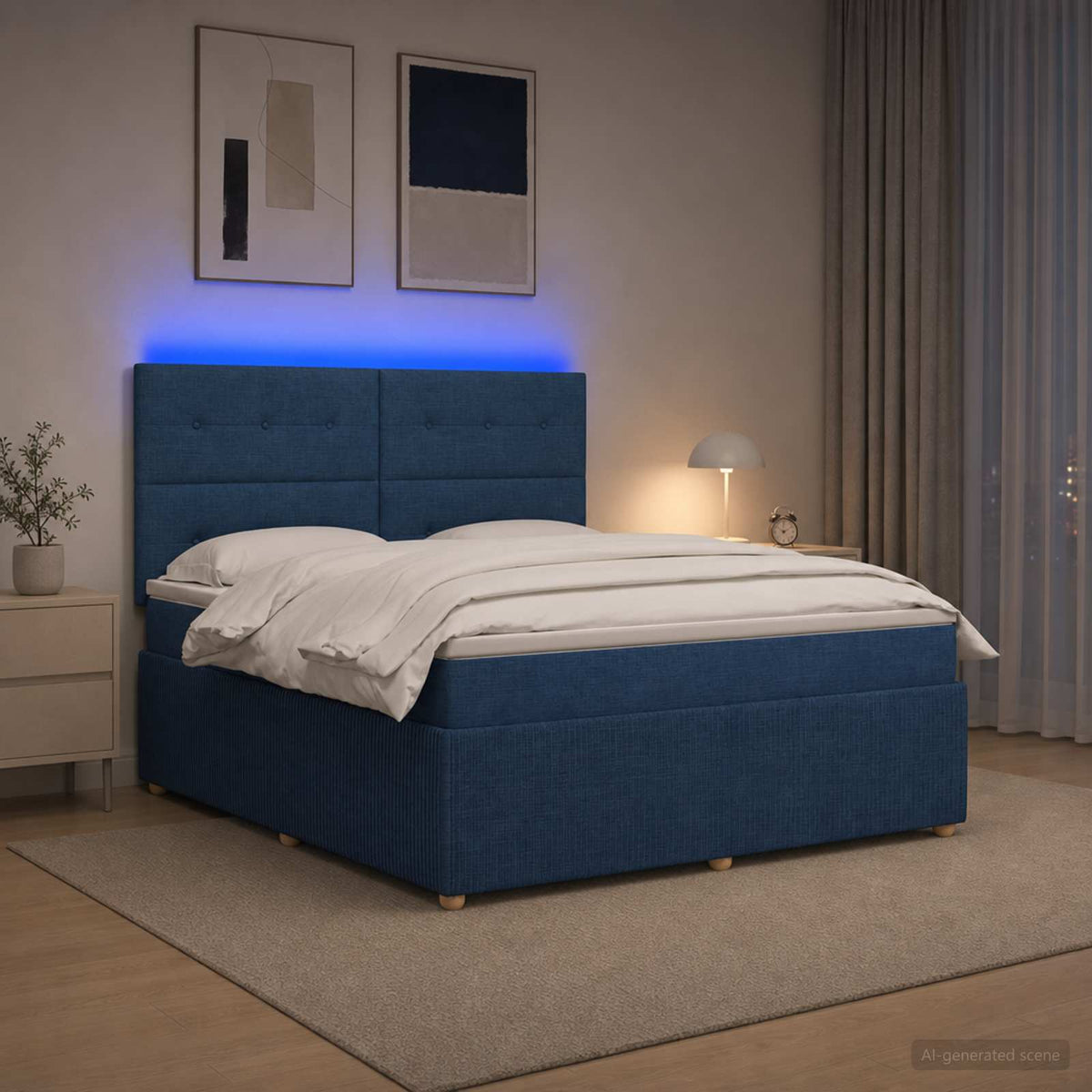 LED Boxspring Bed met Matras Blauw 180 x 200 cm Stof is nu te koop bij PeponiXL, paradijselijk wonen!
