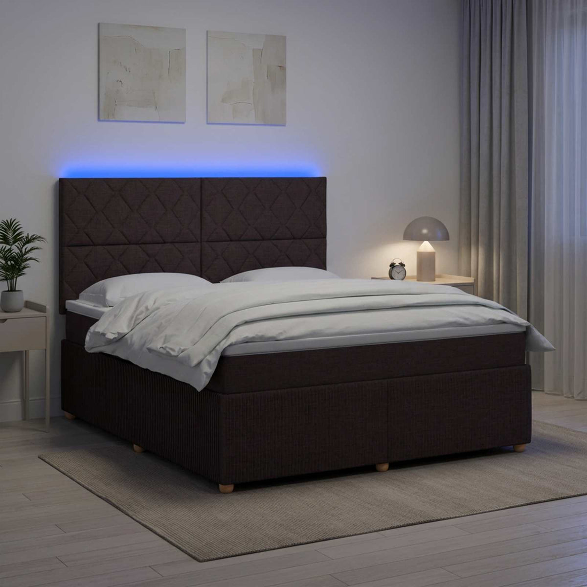 LED Boxspring Bed met Matras Donkerbruin 160 x 200 cm Stof is nu te koop bij PeponiXL, paradijselijk wonen!