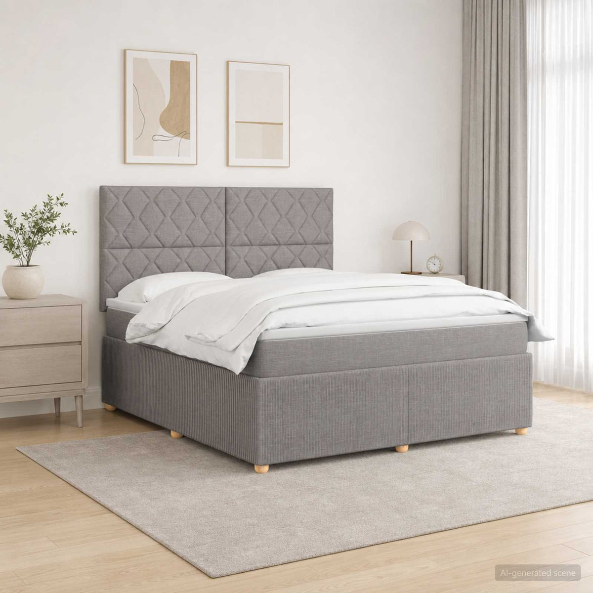 vidaXL LED Boxspring Bed met Matras Taupe 160 x 200 cm Stof