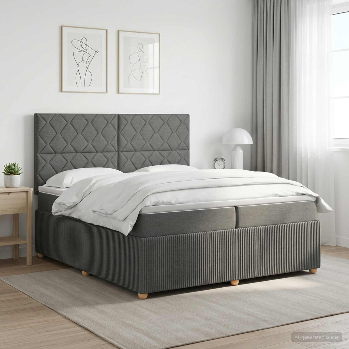 LED Boxspring Bed met Matras Donkergrijs 200 x 200 cm Stof is nu te koop bij PeponiXL, paradijselijk wonen!