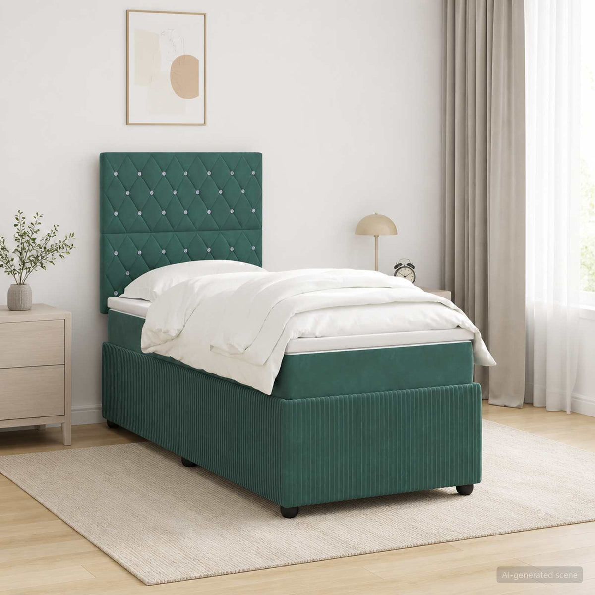 LED Boxspring Bed met Matras Donkergroen 80 x 200 cm Fluweel is nu te koop bij PeponiXL, paradijselijk wonen!