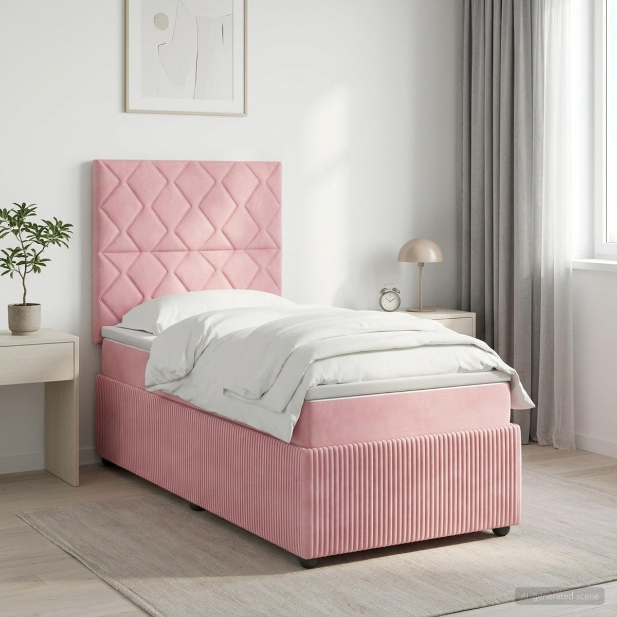 LED Boxspring Bed met Matras Roze 100 x 200 cm Fluweel is nu te koop bij PeponiXL, paradijselijk wonen!