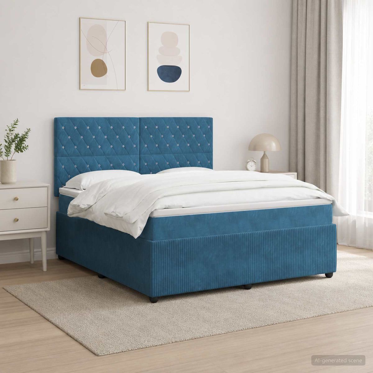 LED Boxspring Bed met Matras Blauw 160 x 200 cm Fluweel is nu te koop bij PeponiXL, paradijselijk wonen!