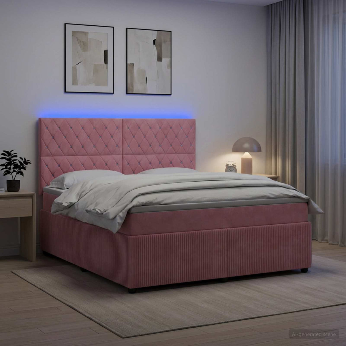LED Boxspring Bed met Matras Roze 160 x 200 cm Fluweel is nu te koop bij PeponiXL, paradijselijk wonen!