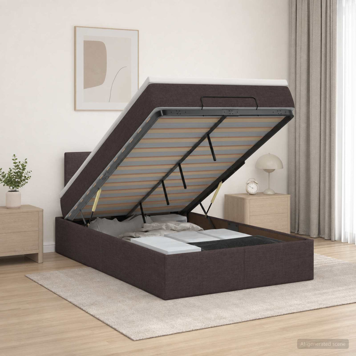 Ottoman bed met matras Donkerbruin 120 x 200 cm Stof is nu te koop bij PeponiXL, paradijselijk wonen!