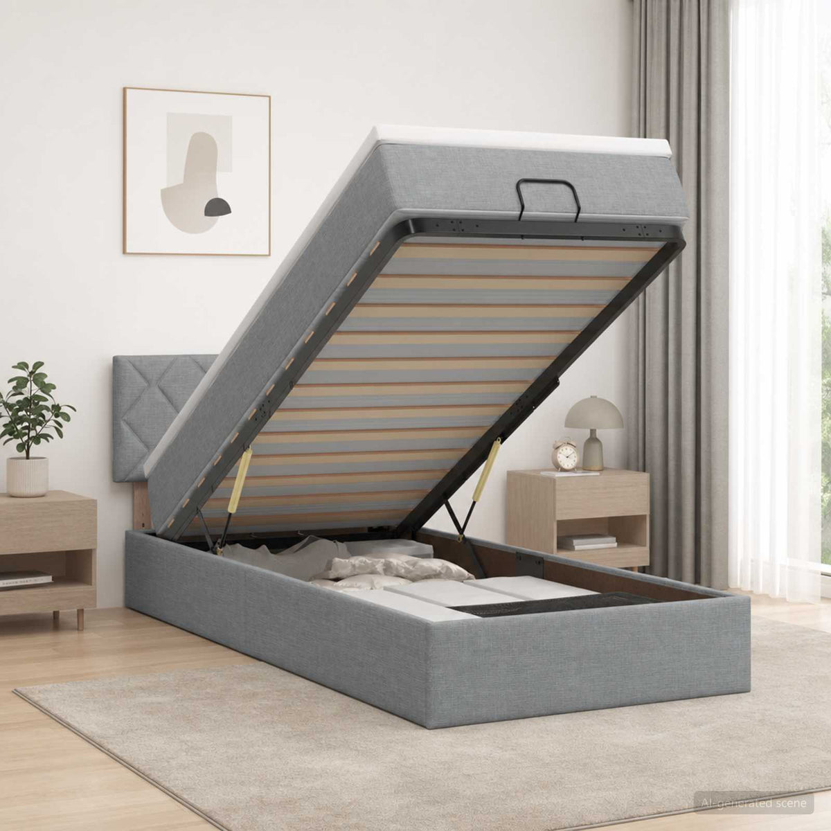 Ottoman bed met matras Lichtgrijs 100 x 200 cm Stof is nu te koop bij PeponiXL, paradijselijk wonen!
