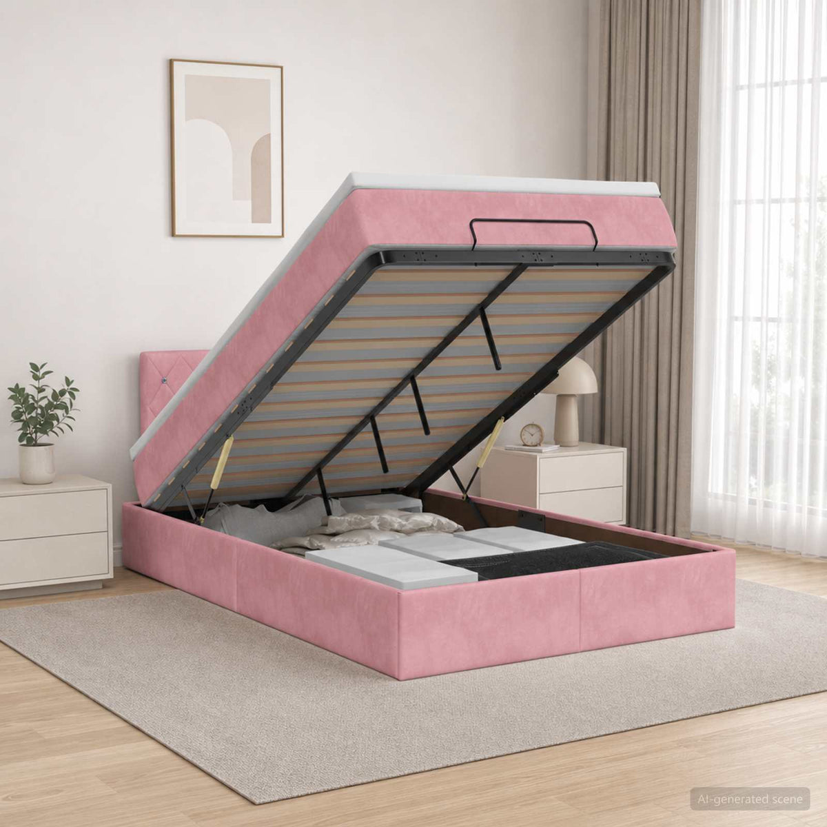 vidaXL Ottoman Bed met Matrassen en LED Roze 120 x 190 cm fluweel