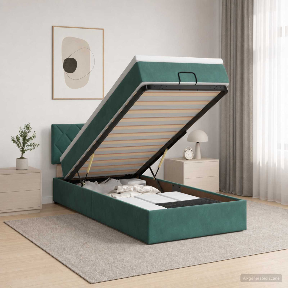 Ottoman bed met matras Donkergroen 100 x 200 cm Fluweel is nu te koop bij PeponiXL, paradijselijk wonen!