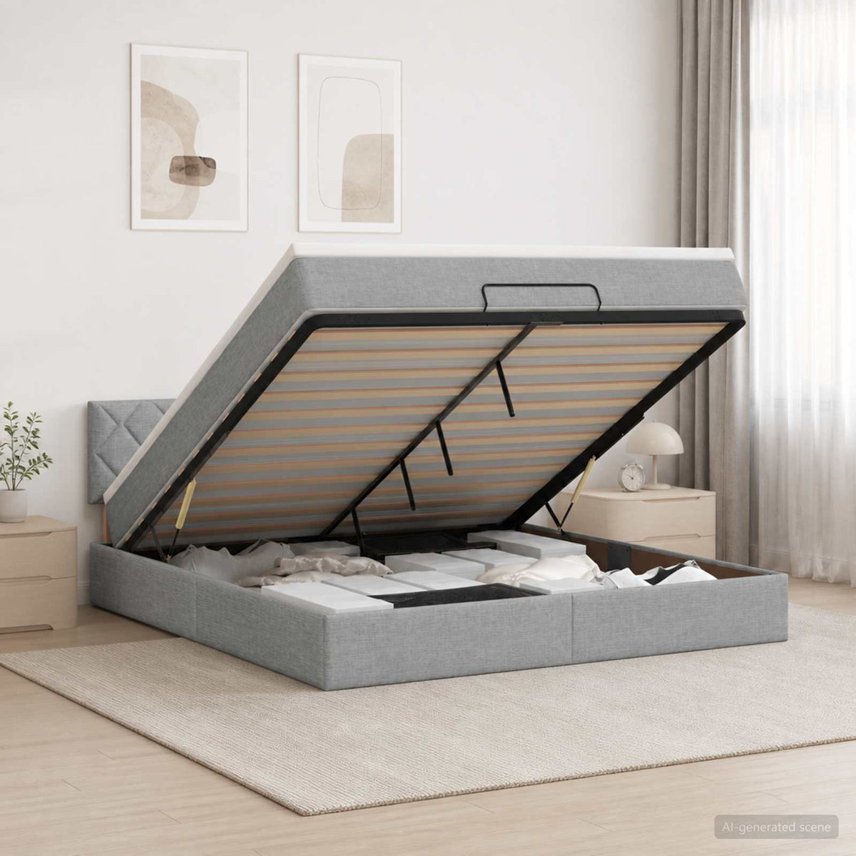 Ottoman Bed met Matrassen en LED Lichtgrijs 160 x 200 cm Stof is nu te koop bij PeponiXL, paradijselijk wonen!