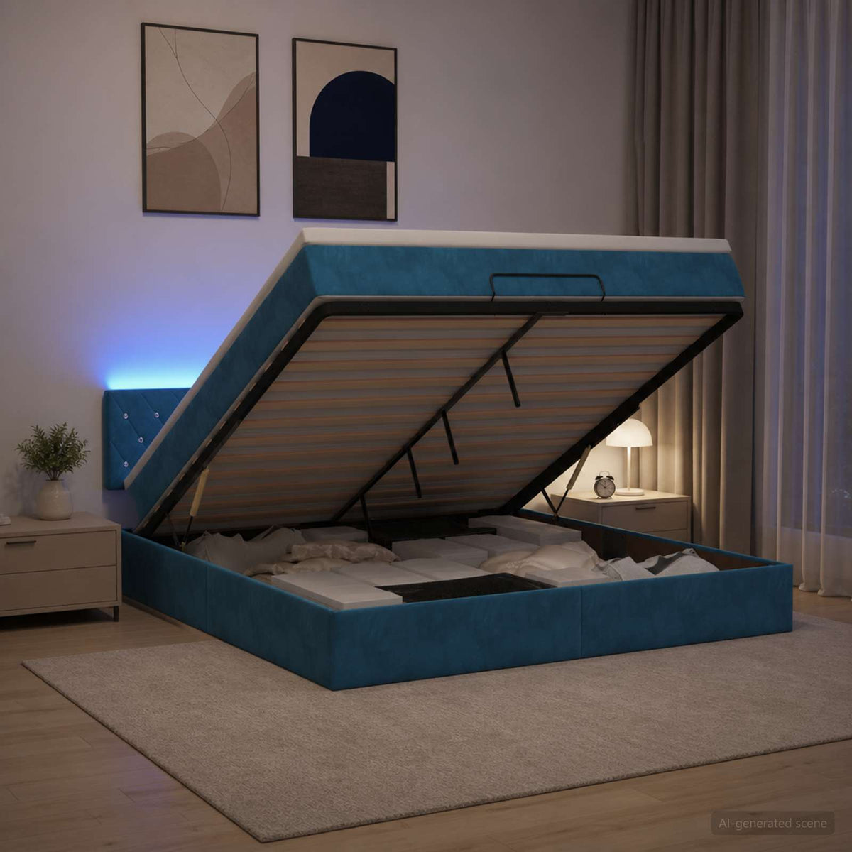 Ottoman Bed met Matrassen en LED Donkerblauw 180 x 200 cm is nu te koop bij PeponiXL, paradijselijk wonen!
