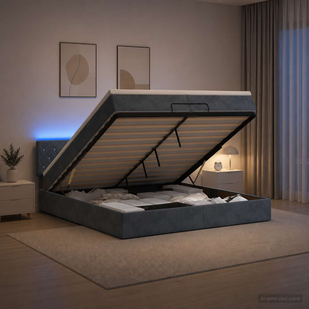 Ottoman Bed met Matrassen en LED Donkergrijs 200 x 200 cm is nu te koop bij PeponiXL, paradijselijk wonen!