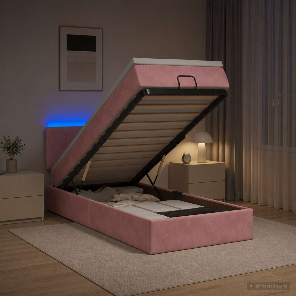 Ottoman Bed met Matrassen en LED Roze 90 x 190 cm fluweel is nu te koop bij PeponiXL, paradijselijk wonen!