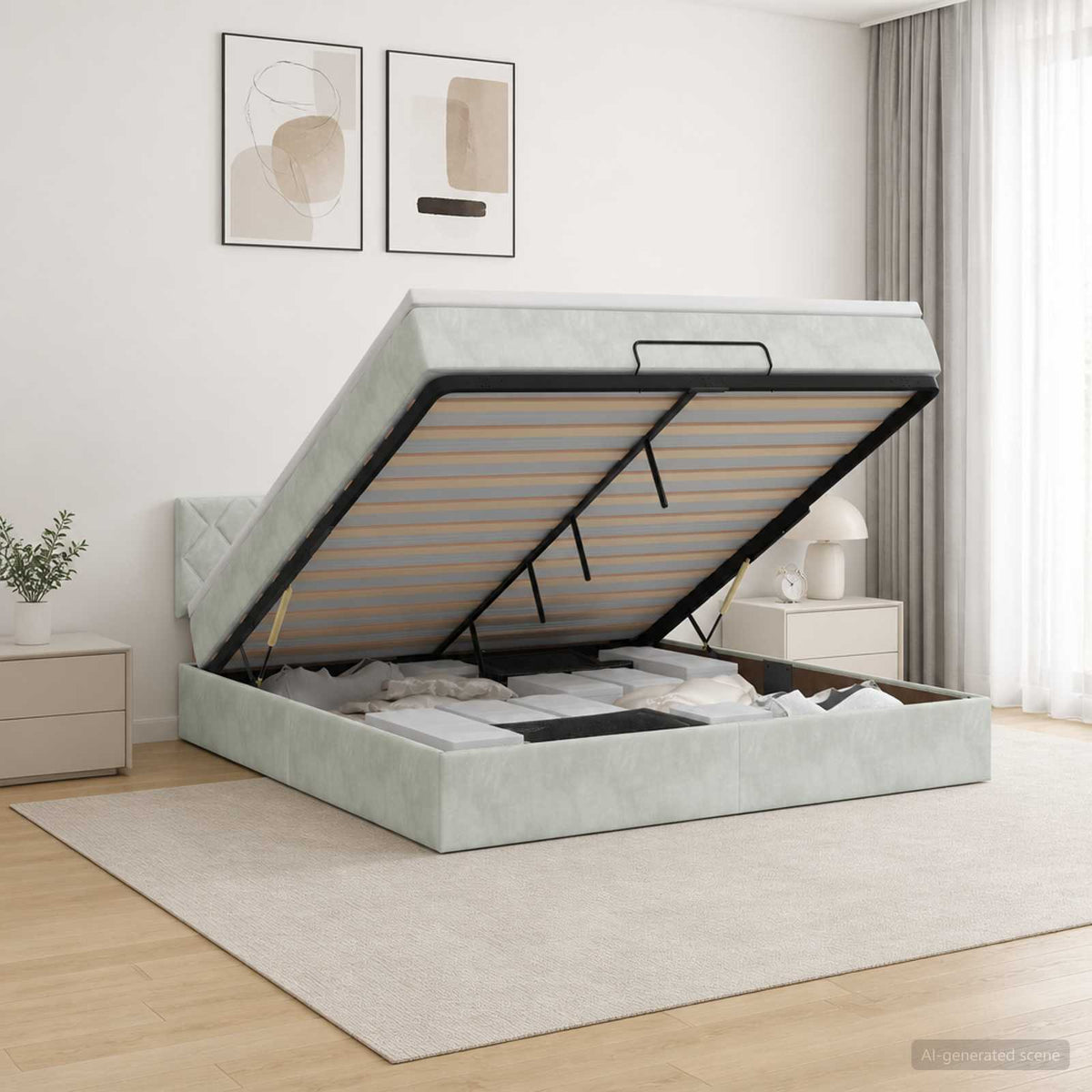 Ottoman bed met matras Lichtgrijs 160 x 200 cm Fluweel is nu te koop bij PeponiXL, paradijselijk wonen!