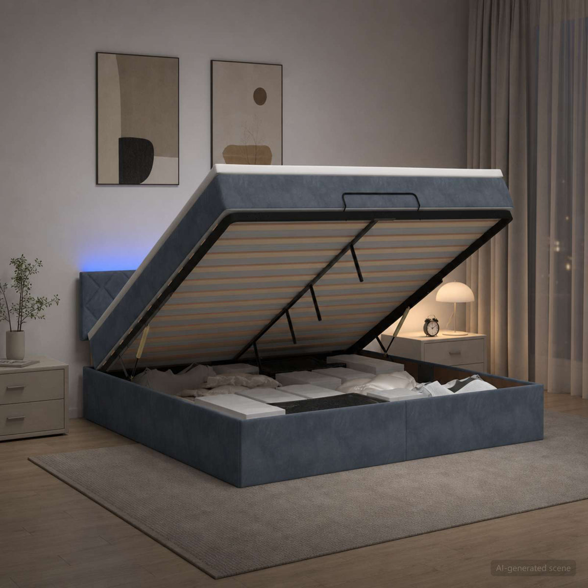 Ottoman Bed met Matrassen en LED Donkergrijs 160 x 200 cm is nu te koop bij PeponiXL, paradijselijk wonen!
