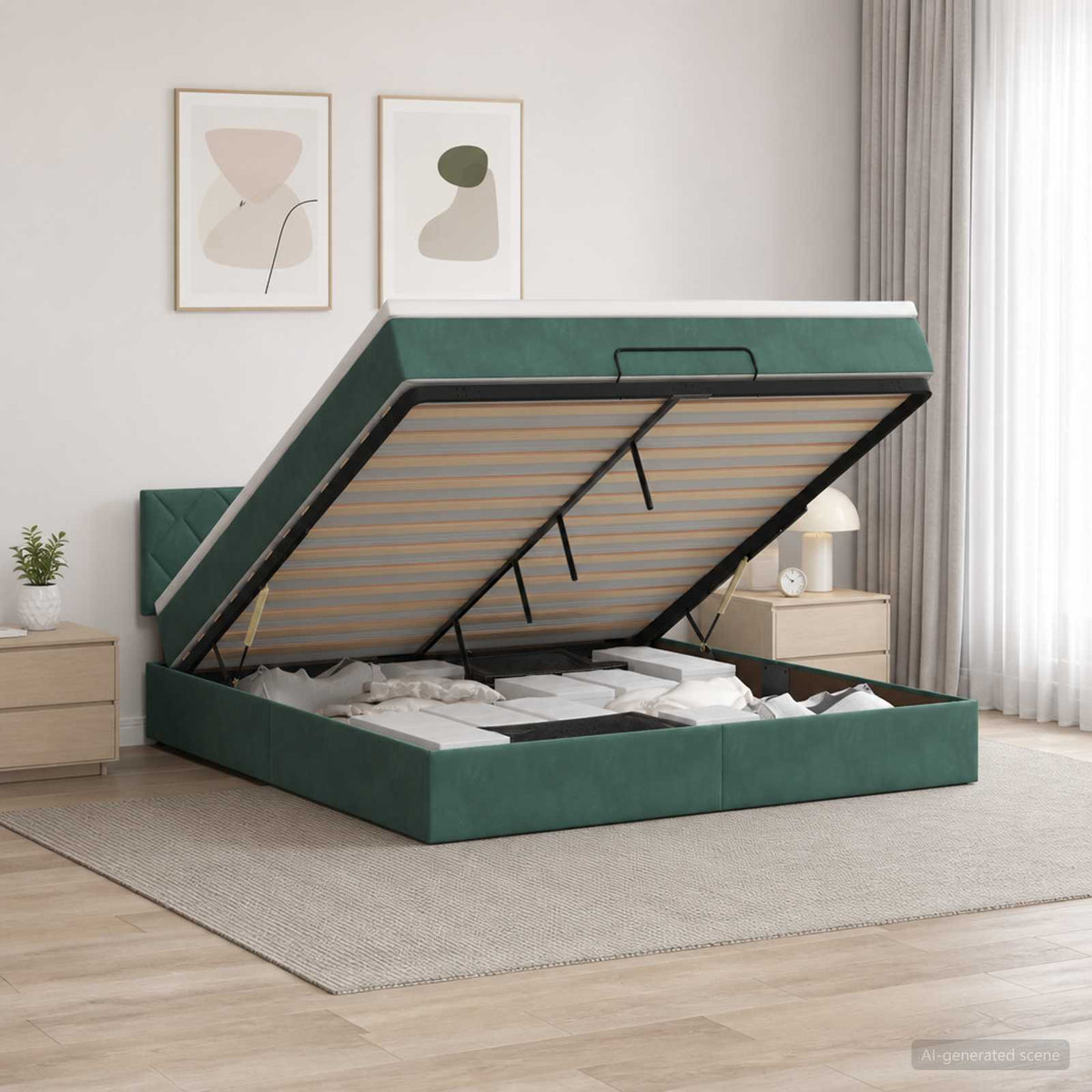 Ottoman bed met matras Donkergroen 180 x 200 cm Fluweel is nu te koop bij PeponiXL, paradijselijk wonen!
