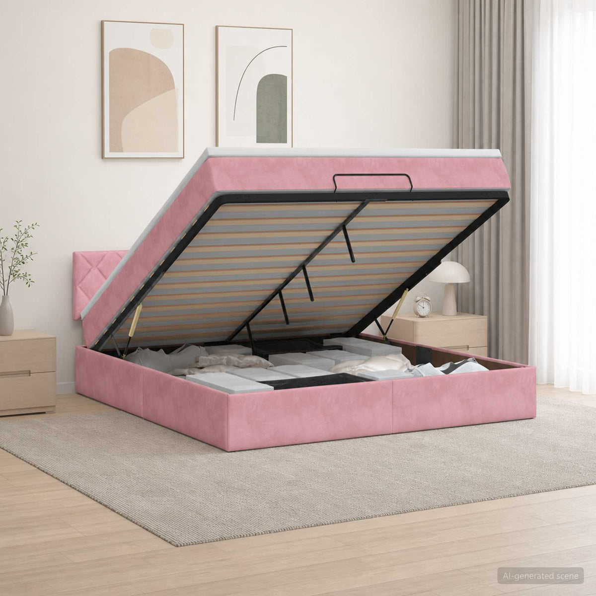 Ottoman bed met matras met hoofdeinde Roze 140 x 190 cm Fluweel is nu te koop bij PeponiXL, paradijselijk wonen!