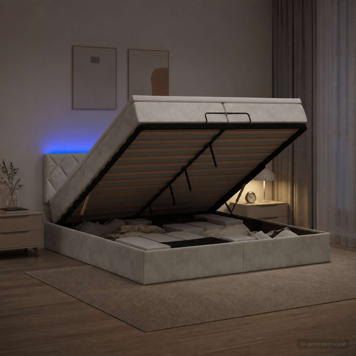 Ottoman Bed met Matrassen en LED Lichtgrijs 200 x 200 cm is nu te koop bij PeponiXL, paradijselijk wonen!