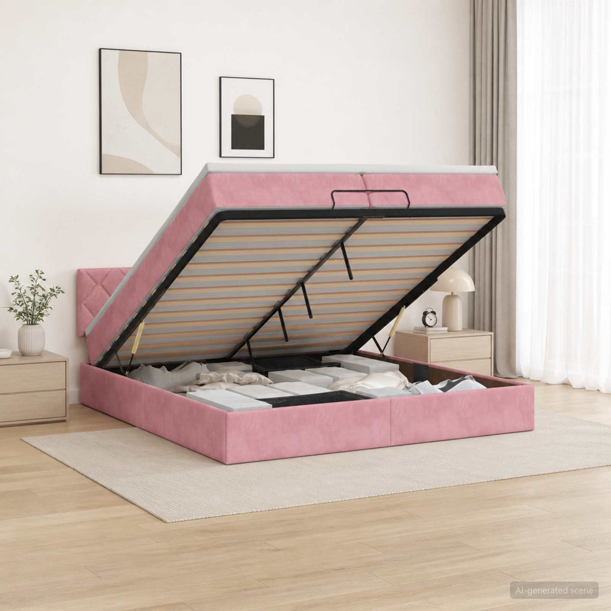 Ottoman Bed met Matrassen en LED Roze 200 x 200 cm fluweel is nu te koop bij PeponiXL, paradijselijk wonen!
