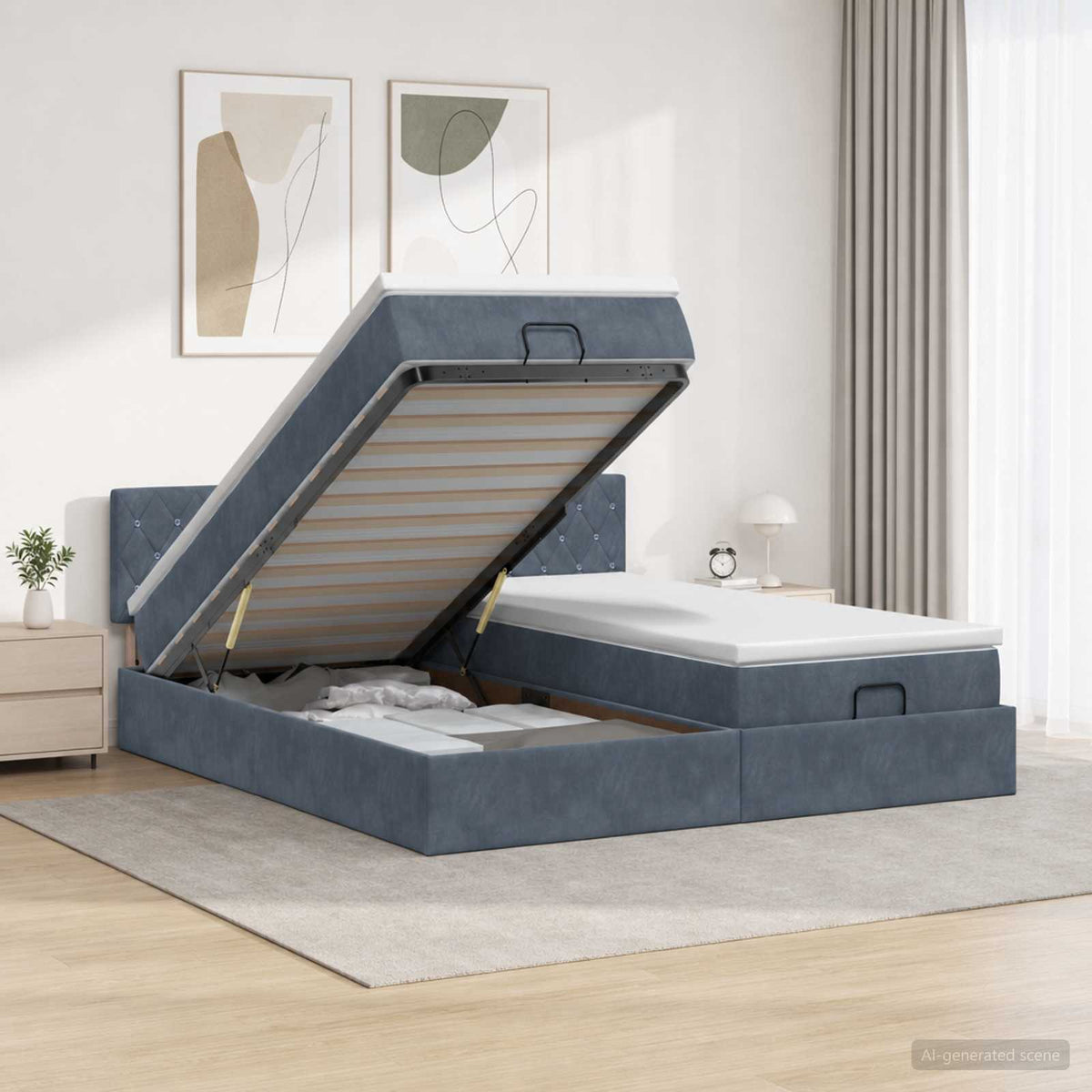 Ottoman bed met matras met hoofdeinde 2 pcs Donkergrijs Fluweel is nu te koop bij PeponiXL, paradijselijk wonen!