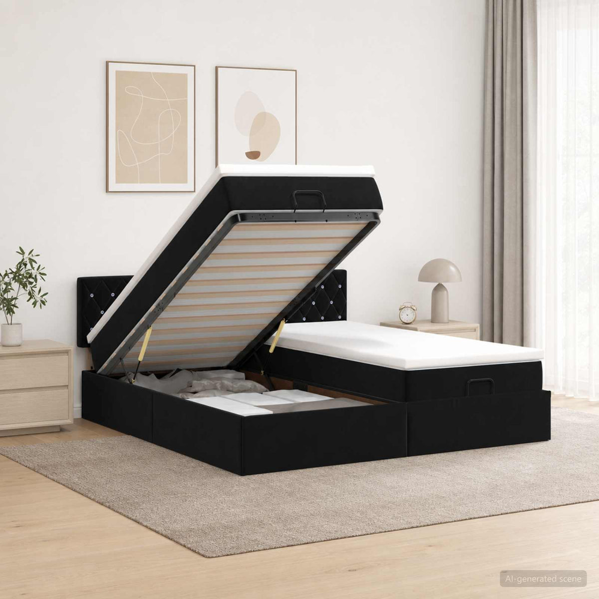 Ottoman bed met matras met hoofdeinde 2 pcs Zwart Fluweel is nu te koop bij PeponiXL, paradijselijk wonen!