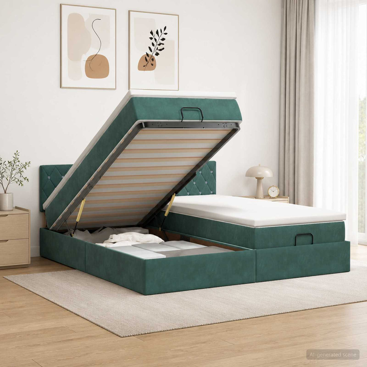 Ottoman bed met matras met hoofdeinde 2 pcs Donkergroen Fluweel is nu te koop bij PeponiXL, paradijselijk wonen!