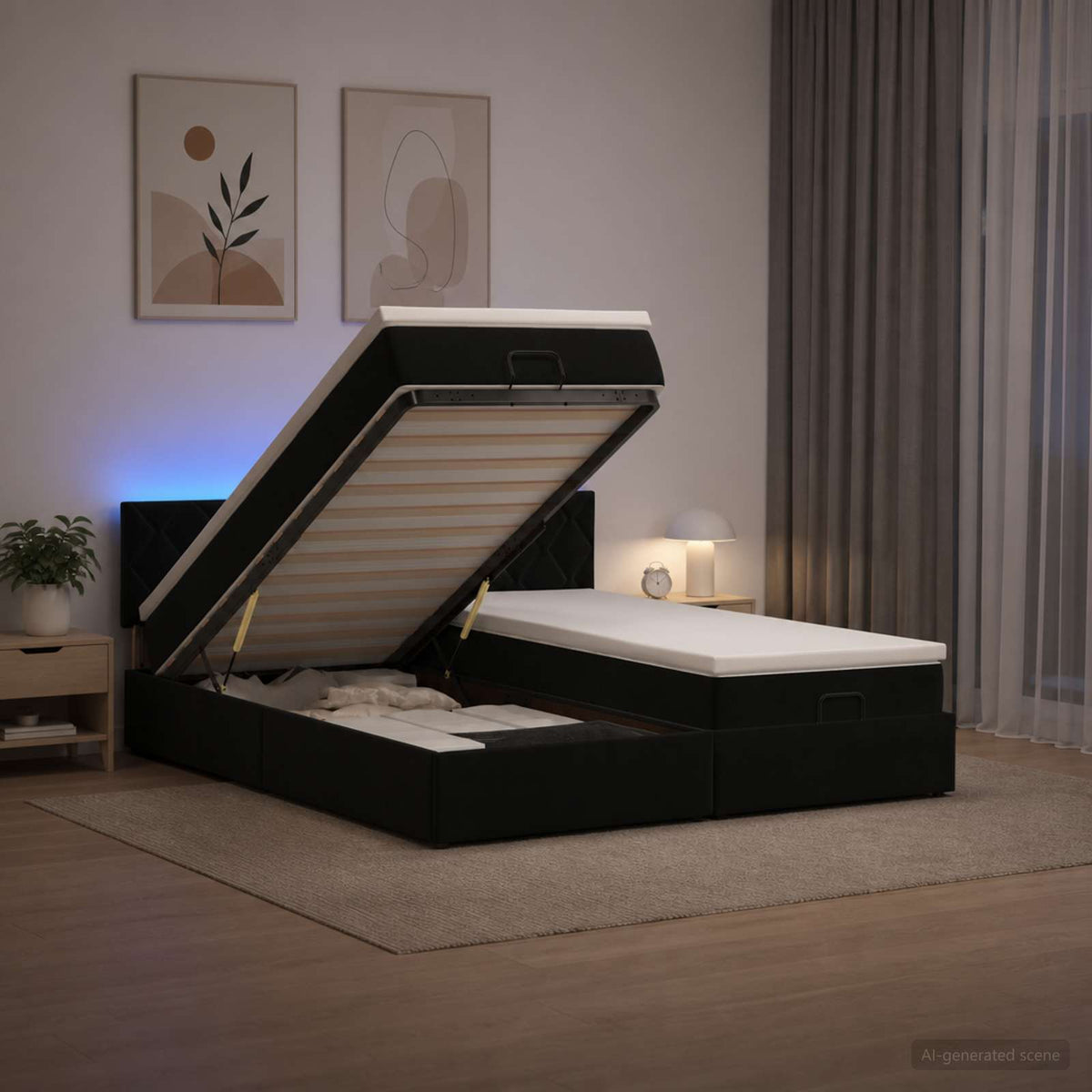 Ottoman Bed met Matrassen en LED Zwart 200 x 200 cm fluweel is nu te koop bij PeponiXL, paradijselijk wonen!