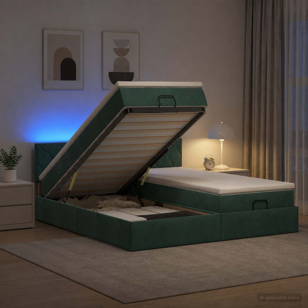 Ottoman Bed met Matrassen en LED Donkergroen 200 x 200 cm is nu te koop bij PeponiXL, paradijselijk wonen!