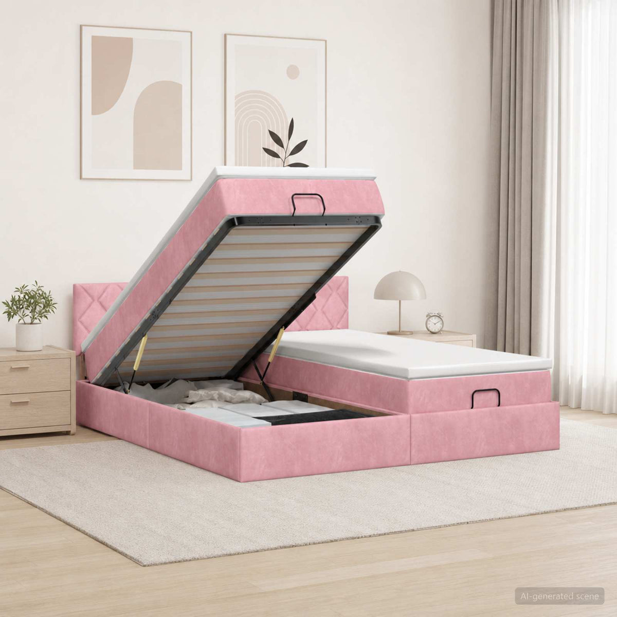 Ottoman bed met matras met hoofdeinde 2 st Roze Fluweel is nu te koop bij PeponiXL, paradijselijk wonen!