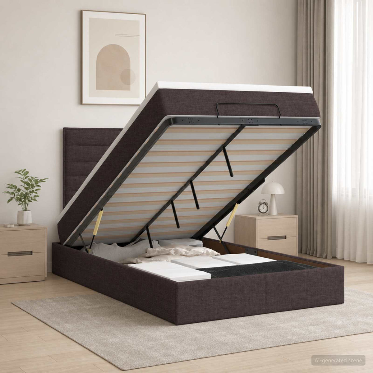 Ottoman bed met matras Donkerbruin 120 x 200 cm Stof is nu te koop bij PeponiXL, paradijselijk wonen!