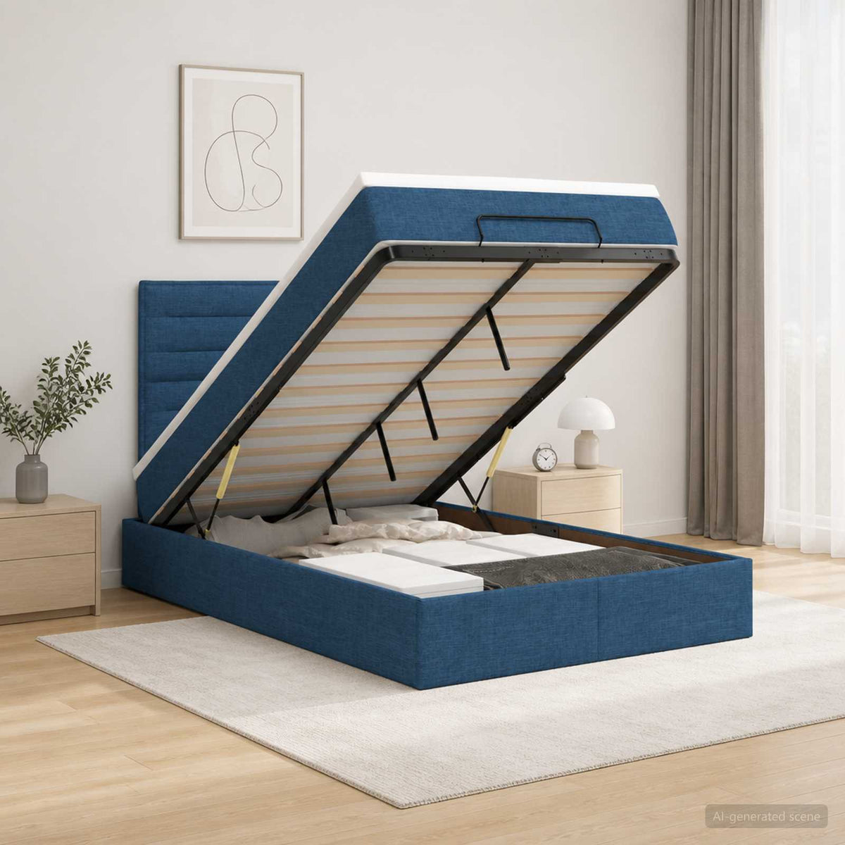 Ottoman Bed met Matrassen en LED Blauw 120 x 200 cm Stof is nu te koop bij PeponiXL, paradijselijk wonen!