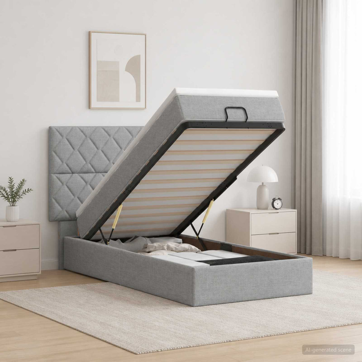 Ottoman bed met matras Lichtgrijs 90 x 190 cm Stof is nu te koop bij PeponiXL, paradijselijk wonen!