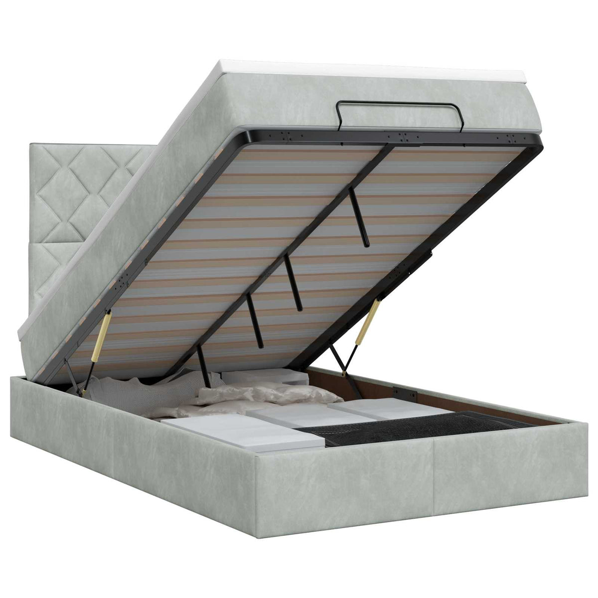 Ottoman bed met matras Lichtgrijs 120 x 200 cm Fluweel is nu te koop bij PeponiXL, paradijselijk wonen!