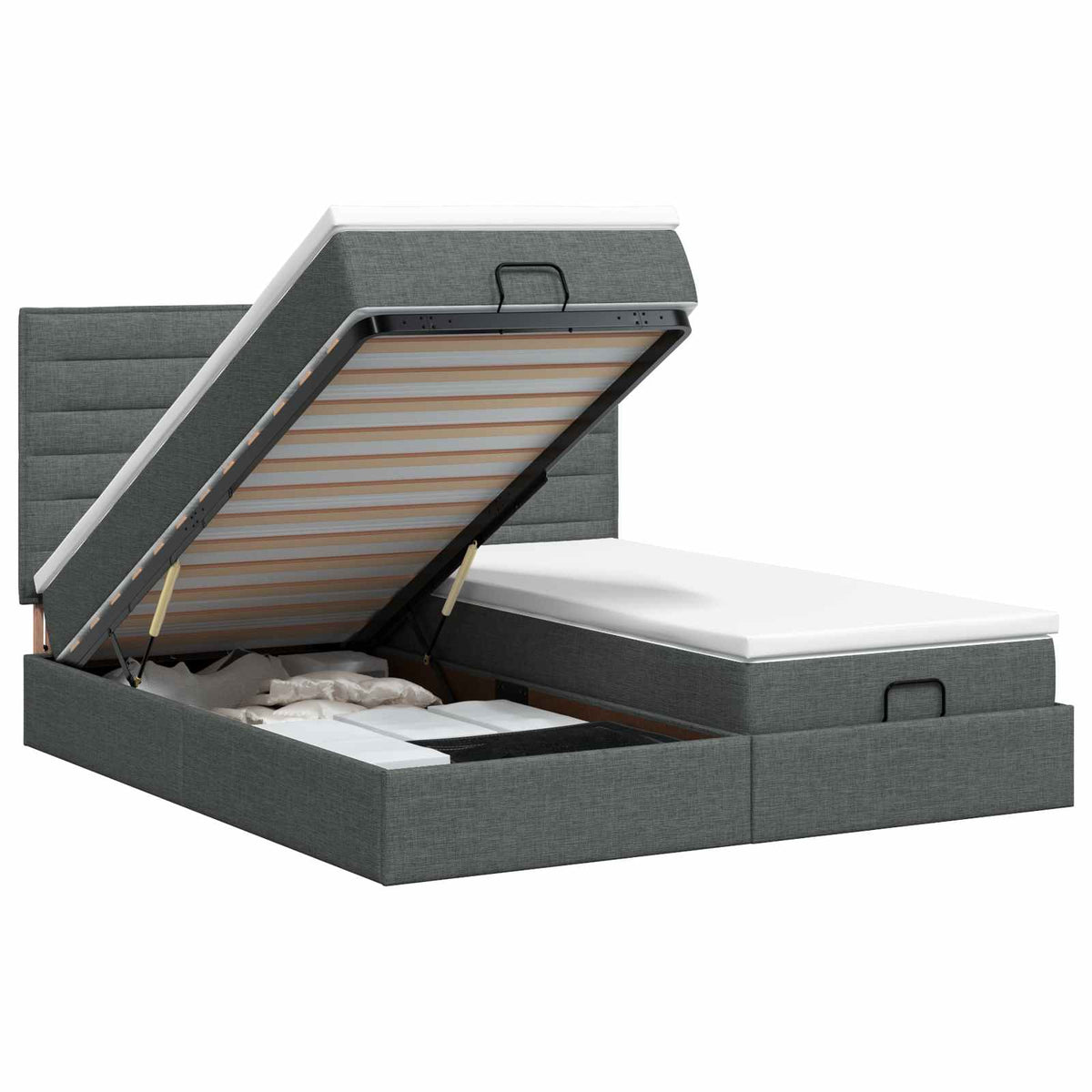 Ottoman bed met matras met hoofdeinde 2 st Donkergrijs Stof is nu te koop bij PeponiXL, paradijselijk wonen!