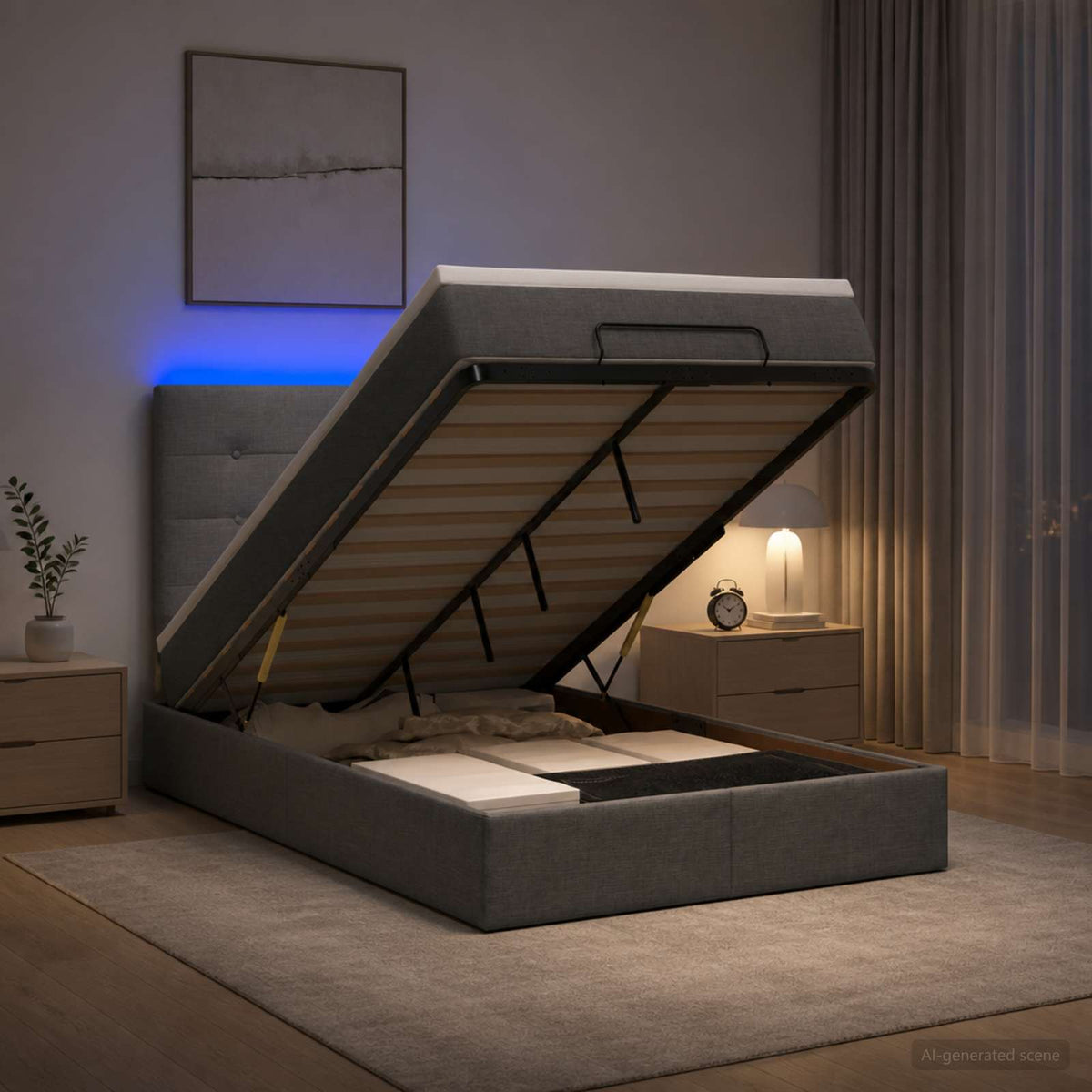 Ottoman Bed met Matrassen en LED Donkergrijs 120 x 200 cm Stof is nu te koop bij PeponiXL, paradijselijk wonen!