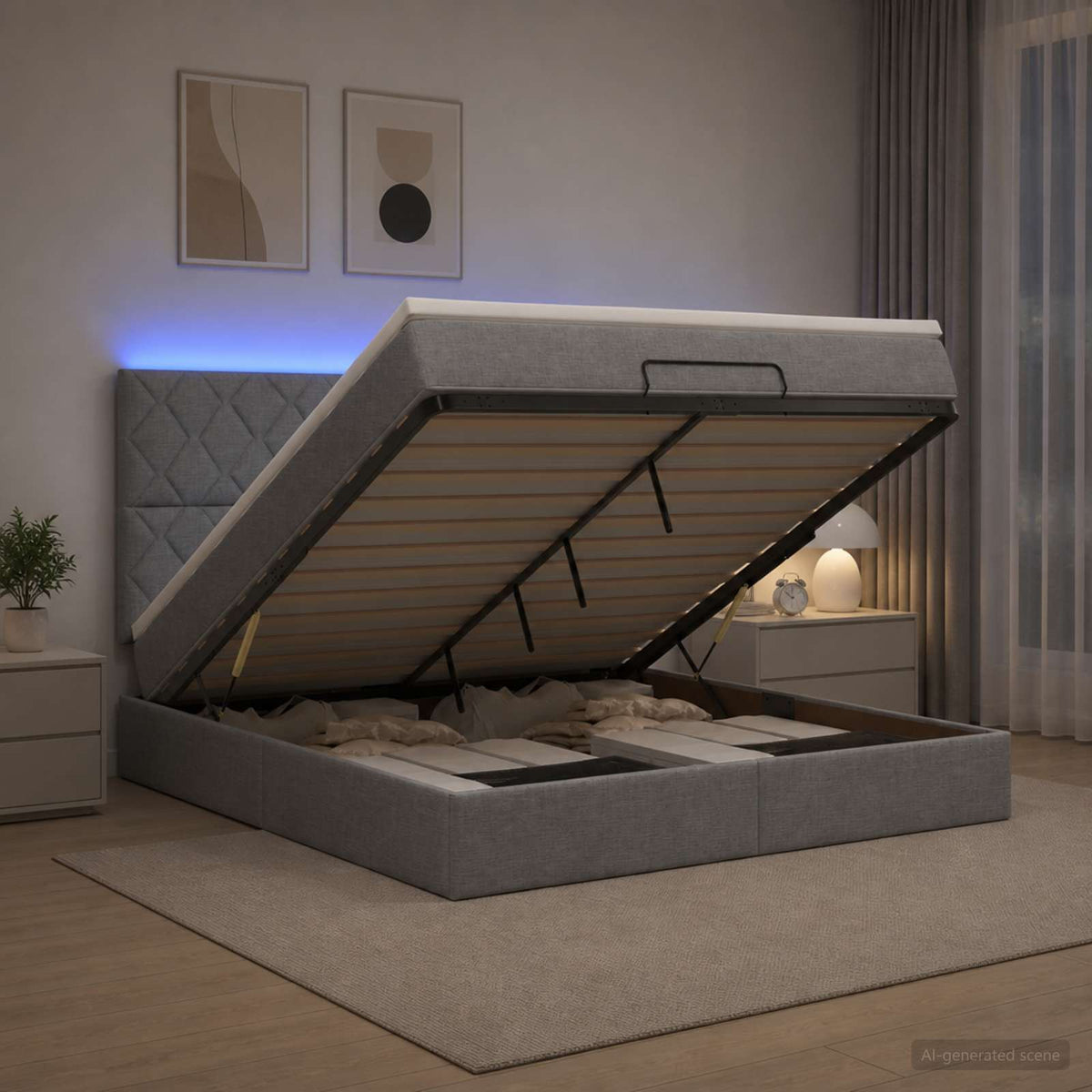 Ottoman Bed met Matrassen en LED Lichtgrijs 180 x 200 cm Stof is nu te koop bij PeponiXL, paradijselijk wonen!